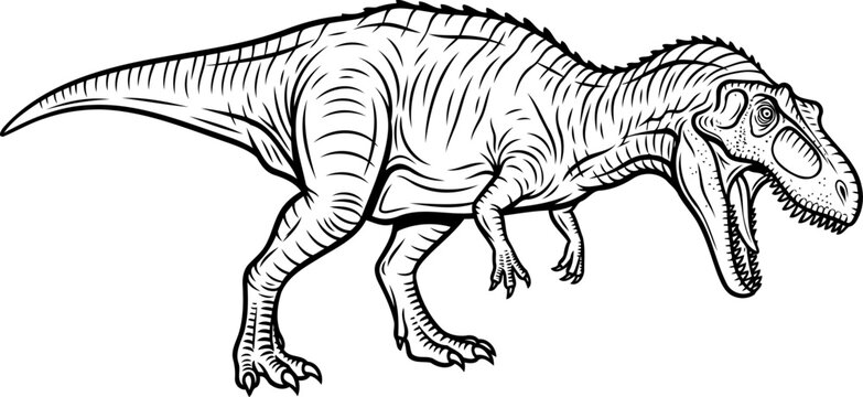 Ferocious allosaurus predator line art illustration