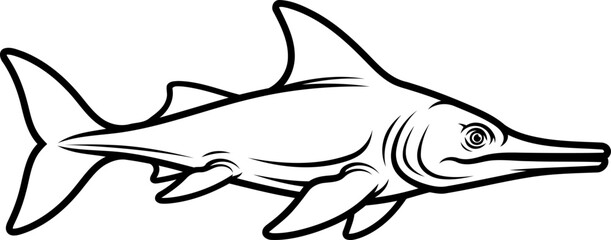 Obraz premium Ichthyosaur prehistoric marine reptile swimming line art illustration