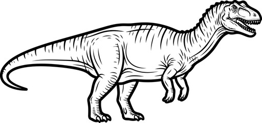 Fototapeta premium Large carnivorous dinosaur walking side view line art drawing