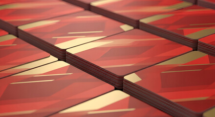 Red and Gold Abstract Geometric Pattern on Stacked Cards