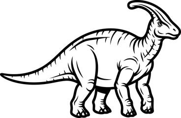 Obraz premium Profile of parasaurolophus dinosaur prehistoric hadrosaur outline
