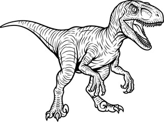 Fototapeta premium Roaring velociraptor dinosaur head and torso in aggressive line art style