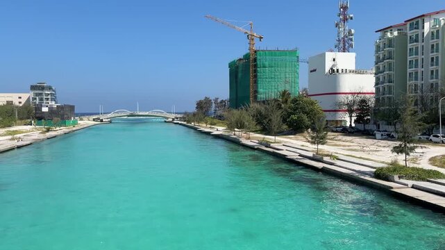 Hulhumal&eacute; city Maldives with modern high rise apartment buildings and planned urban layout