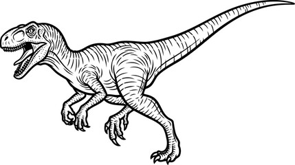 Fototapeta premium Agile deinonychus raptor dinosaur running with open mouth line art