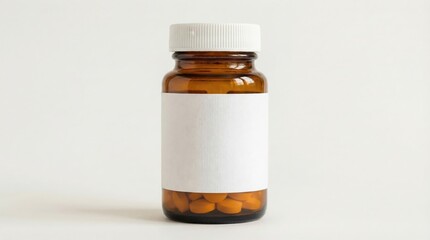 A brown glass bottle with a white label and cap