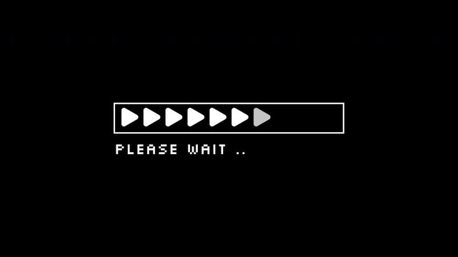 Loading glitch with please wait text for websites, apps, presentations. Ideal for indicating ongoing processes or data loading status.