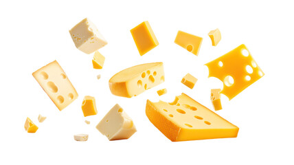 Assorted cheese slices isolated on transparent background, dairy product, food photography