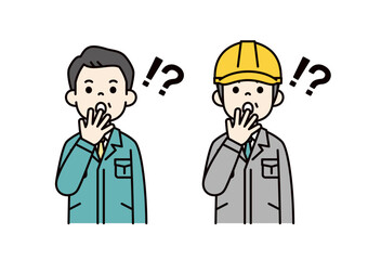 Fototapeta premium 驚いた表情の、工場長・経営者・社長とヘルメットをかぶった現場監督のベクターイラスト素材セット