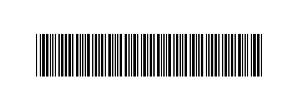 long barcode illustration with transparent background, displaying dense black vertical lines for retail scanning, product tracking, identification, and commerce design