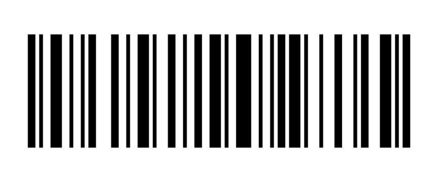 fake long barcode illustration with transparent background, displaying bold black vertical bars for retail scanning, mockup product identification, and commerce design use.