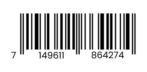Vector fake long barcode illustration with transparent background, showing black vertical bars and numeric code for retail scanning, mockup identification, and commerce design.