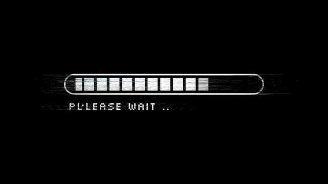 Loading glitch with the words please wait for web pages, software designs, or presentations. Great for showcasing loading times visually.