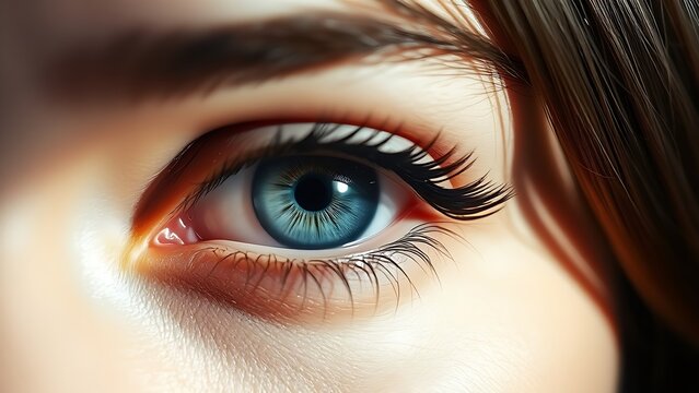 Striking female eye with detailed iris on white background