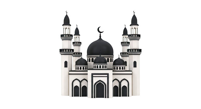 3D Rendering of a Mosque with Minarets and Domes