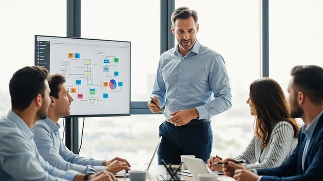Businessman presenting to colleagues in office.