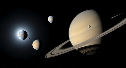 Saturn and surrounding planets in space