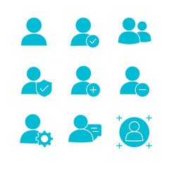 Blue User Account Solid Icon Set Vector