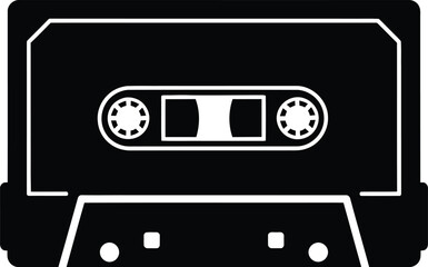 Naklejka premium Black and white cassette tape with white outline