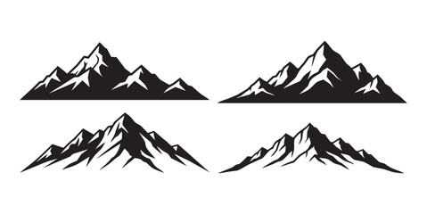 Fototapeta premium Black mountain silhouette set with high peaks and ridges for nature landscape art