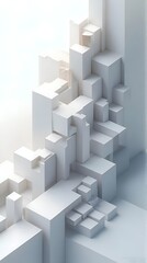 Obraz premium Abstract Geometric Composition with Interlocking Cubes and Rectangular Shapes in Shades of White and Light Gray, Creating a Modern Architectural Study of Form and Shadow