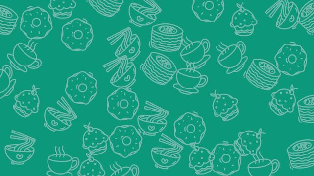 Line drawings of donuts, noodles, cupcakes  perfect for food blogs, recipe websites, and menu design for a modern touch.