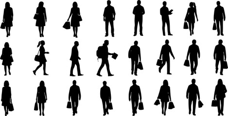 Fototapeta premium Silhouettes of people related to the theme of shopping. Vector illustration. Transparent background EPS version.