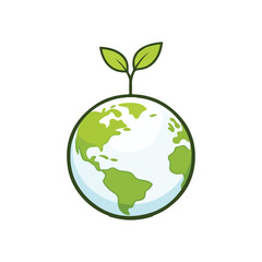 Wildflower growing from Earth globe as a symbol of nature, Eco Earth Globe with Flower Growth &ndash; Sustainable Environment Flat Vector Illustration, 
growth and environmental care. Flat vector