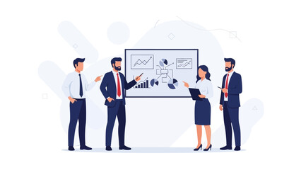 Business Team Presenting Data Analytics and Strategy on Whiteboard