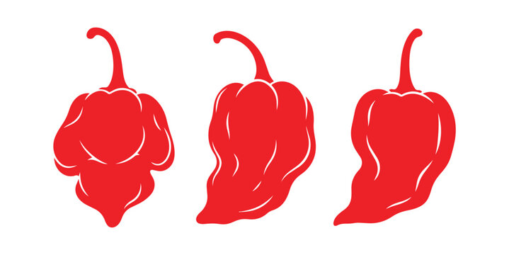 red hot chili pepper silhouette icons isolated on a white background