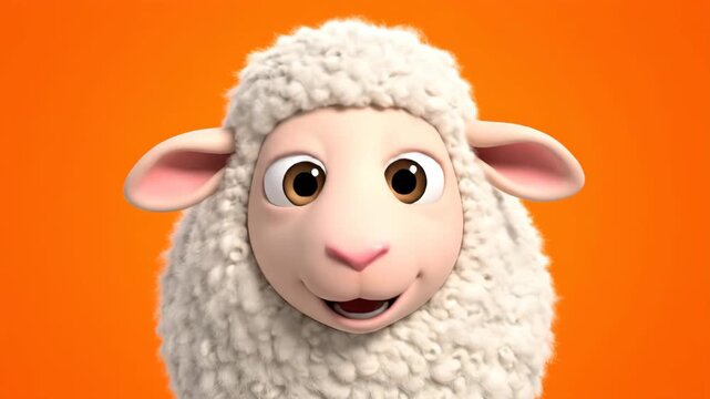 Cute Animated Sheep Face Happy Cartoon Character