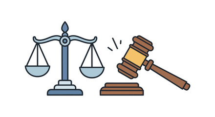 Legal justice concept with scales and gavel illustration