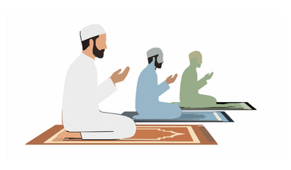 Minimal Islamic People Praying Flat Vector Design