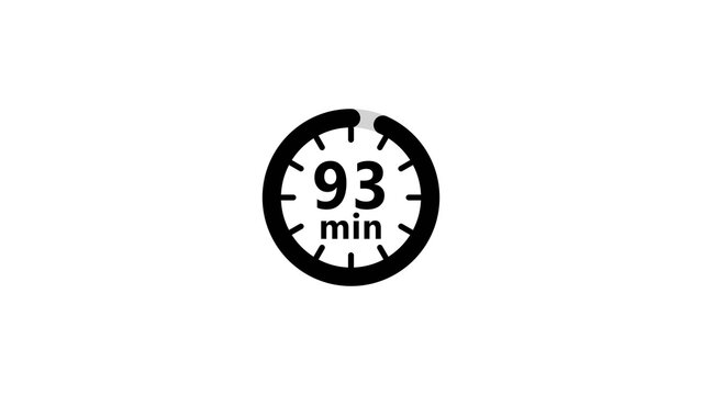 93 minute circle clock timer illustration. Stopwatch timer on white background.