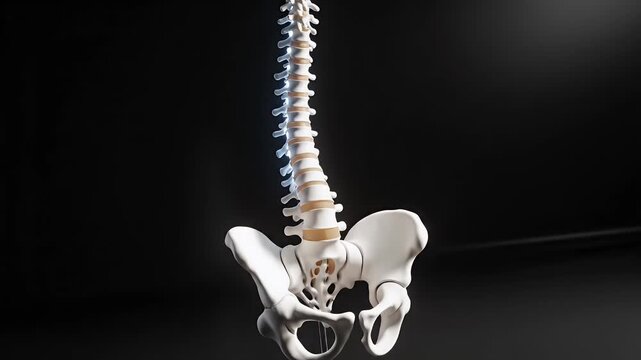 Detailed 3D Rendering of a Human Spine and Pelvis with Subtle Lighting Against a Dark Background Showcasing Skeletal