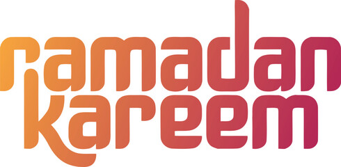 Vibrant orange and red gradient Ramadan Kareem text in a contemporary block font on a crisp white background
