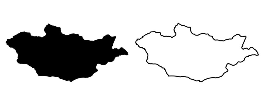 Mongolia country map vector illustration .Minimal outline and solid black country map,Solid simple style.Mongolia country map silhouette black illustration. Black and white. Vector editable