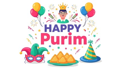 Obraz premium Vibrant happy purim celebration image with traditional elements