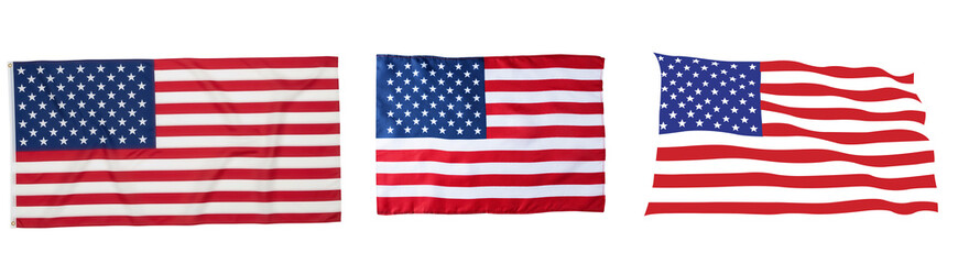 Fototapeta premium a diverse collection of american flags displayed in various states of motion and texture, against a dark backdrop.