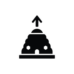 Fototapeta premium Beehive with upward arrow symbol, represents growth, expansion, or product release, beekeeping concept, farming icon, black silhouette