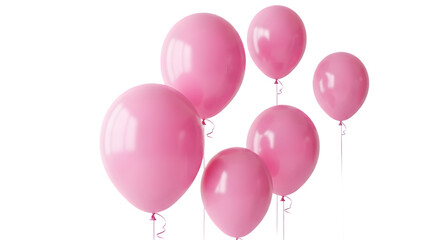Seven pink balloons isolated on transparent background