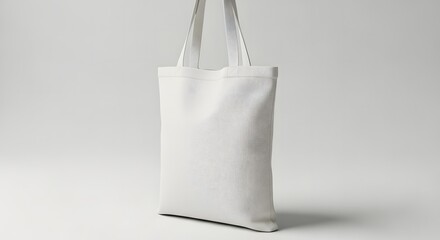 Minimalist Canvas Tote Bag Mockup in Natural White Fabric, Isolated on Light Neutral Background