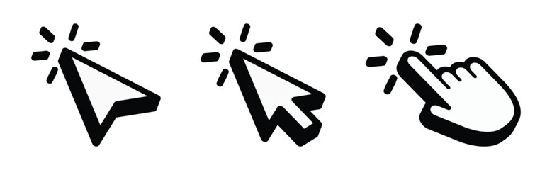 Mouse cursor click icon. Computer pointer arrow and hand symbol for app, UI or website. Transparent PNG vector illustration.