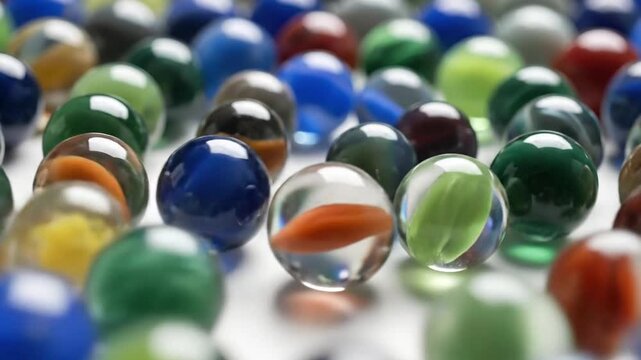 Colorful glass marbles displayed in a close up shot