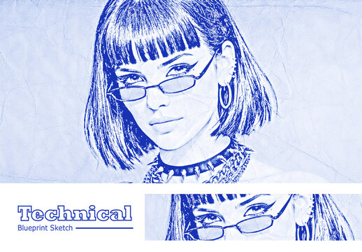 Blueprint  Drawing Portrait Photo Effect