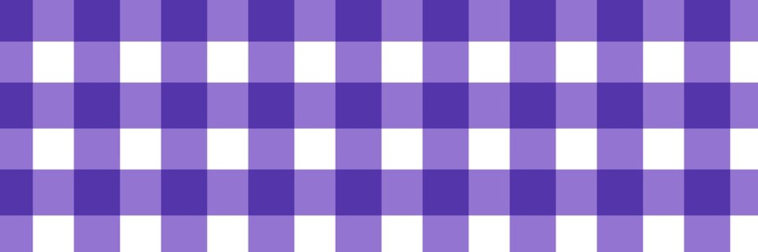 Purple gingham seamless pattern background. Classic checkered plaid texture in violet and white for fabric, wallpaper, wrapping paper, and digital scrapbooking. Traditional picnic table cloth design.