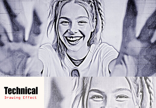 Monochrome Technical Drawing Portrait Photo Effect