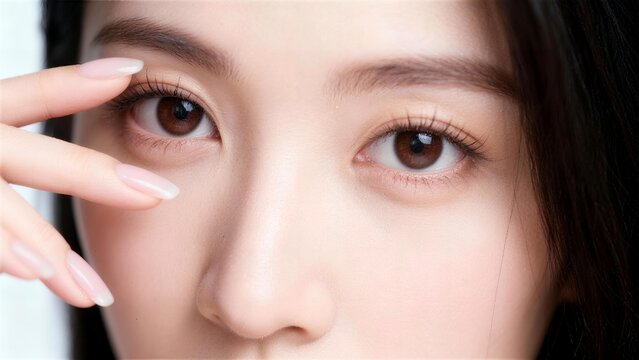 長いまつげと美しい瞳を持つ女性の目元クローズアップ