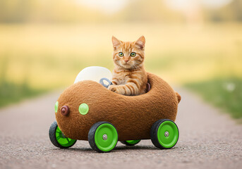 Ginger kitten driving toy car