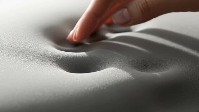 Human hand touching soft surface creating dimple close up shot