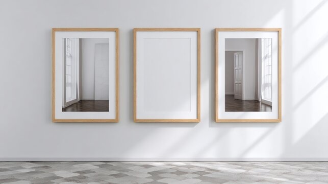Three framed artwork on white wall
